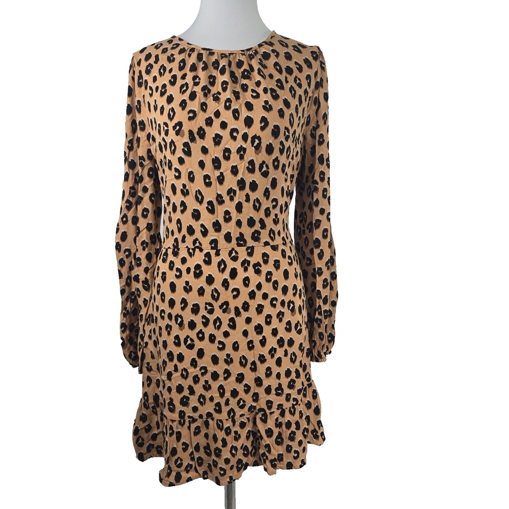 A New Day Large‎ Leopard Print Long Sleeve Elastic Waist Lined Dress